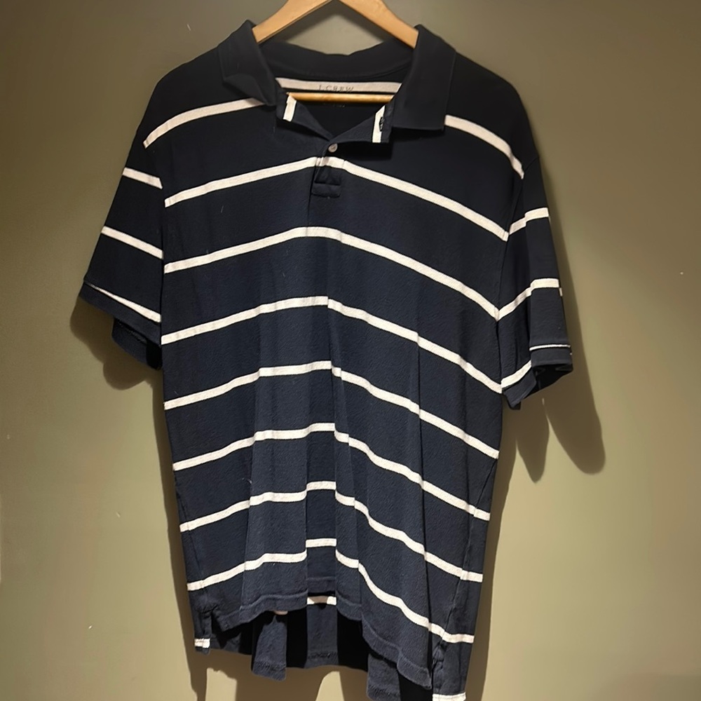 J Crew Mens Navy with White Stripes Polo sz XXL